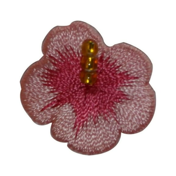 ID 6332 Pink Beaded Hibiscus Patch Tropical Flower Embroidered Iron On Applique