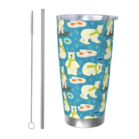 

Ocsxa Cute Polar Bear Fishing Pattern 20oz Travel Coffee Mug with Flip Lid Stainless Steel Insulated Insulated Coffee Mug Thermal Cup with Splash Proof Sliding Lid-Straw Two-piece Set