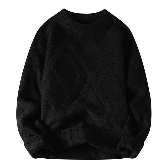 TFEOQRY Men's Crew Neck Solid Sweater Cable Knit Vintage Long Sleeve Casual Pullover Fall Winter Warm Top Black