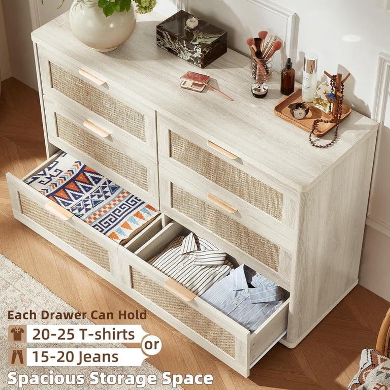 white bohemian dresser LEYAOYAO 4-Piece Boho Bedroom Set Rattan drawers
