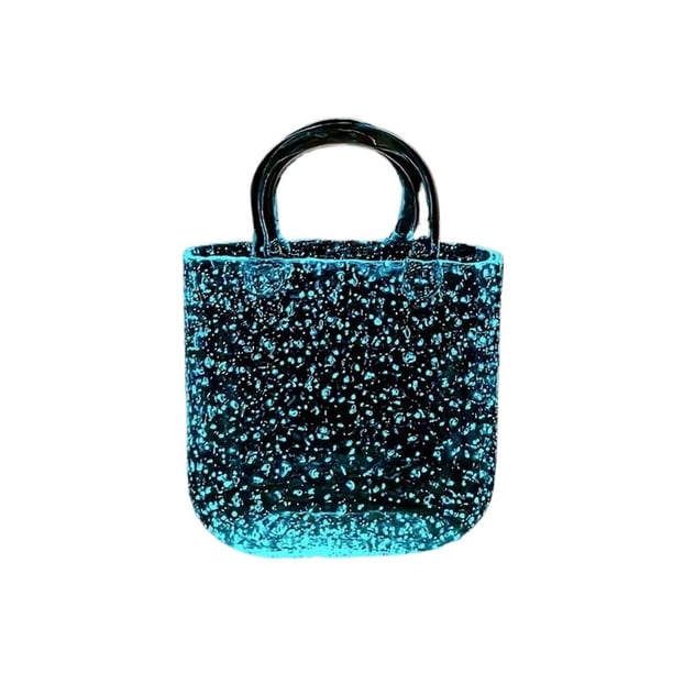 Florero de vidrio soplado a mano con diseño único, florero de vidrio transparente con asas en forma de bolso for decoración