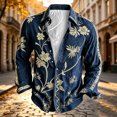 thumbnail image 4 of Men's 70s Retro Floral Long Sleeve Shirt Bohemian Loose Casual Hippie Top Vacation Holiday Travel Blouse, 4 of 5