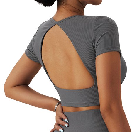 

Backless Gym Shirt Bra Going Out T Shirt Top for Women Workout Open Back Tee