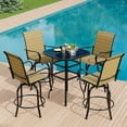 thumbnail image 1 of Patio Furniture 5PC Outdoor High Top Bar Set, Outdoor Swivel Bar Set with 4 Swivel Chairs and Glass Top Table, All Weather Textile Fabric Outdoor Bar Height Chairs and Table for Deck, Backyard, 1 of 1