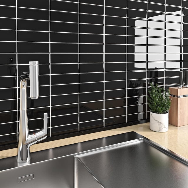 CHL-Black Subway Tile Peel and Stick Backsplash for Kitchen 12"x12" Stick on Back Splashes for Kitchens Peel and Stick Wall Tiles for Bathroom Shower Stick on Tile Stickers Renter Friendly 5 Tile