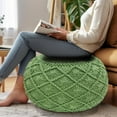 thumbnail image 2 of Macrame Braided Pouf - Knitted Cotton Cord Comfortable Round Dori Pouf - Prefilled Ottoman Footrest Bean Bag - Stuffed Boho Moroccan Accent Seating - Nursery Bedroom Dorm - 20x14 - Green, 2 of 7