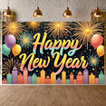 thumbnail image 5 of Colorful Happy New Year Banner Fireworks Design New Year Display Balloon Decor City Skyline Festive Backdrop for New Year Party Family Gathering Photo Shoot, 5 of 9