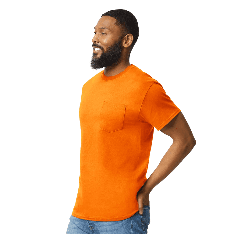 Gildan Hi Vis Safety Orange Pocket T-Shirt, Sizes S-5XL,12 pack
