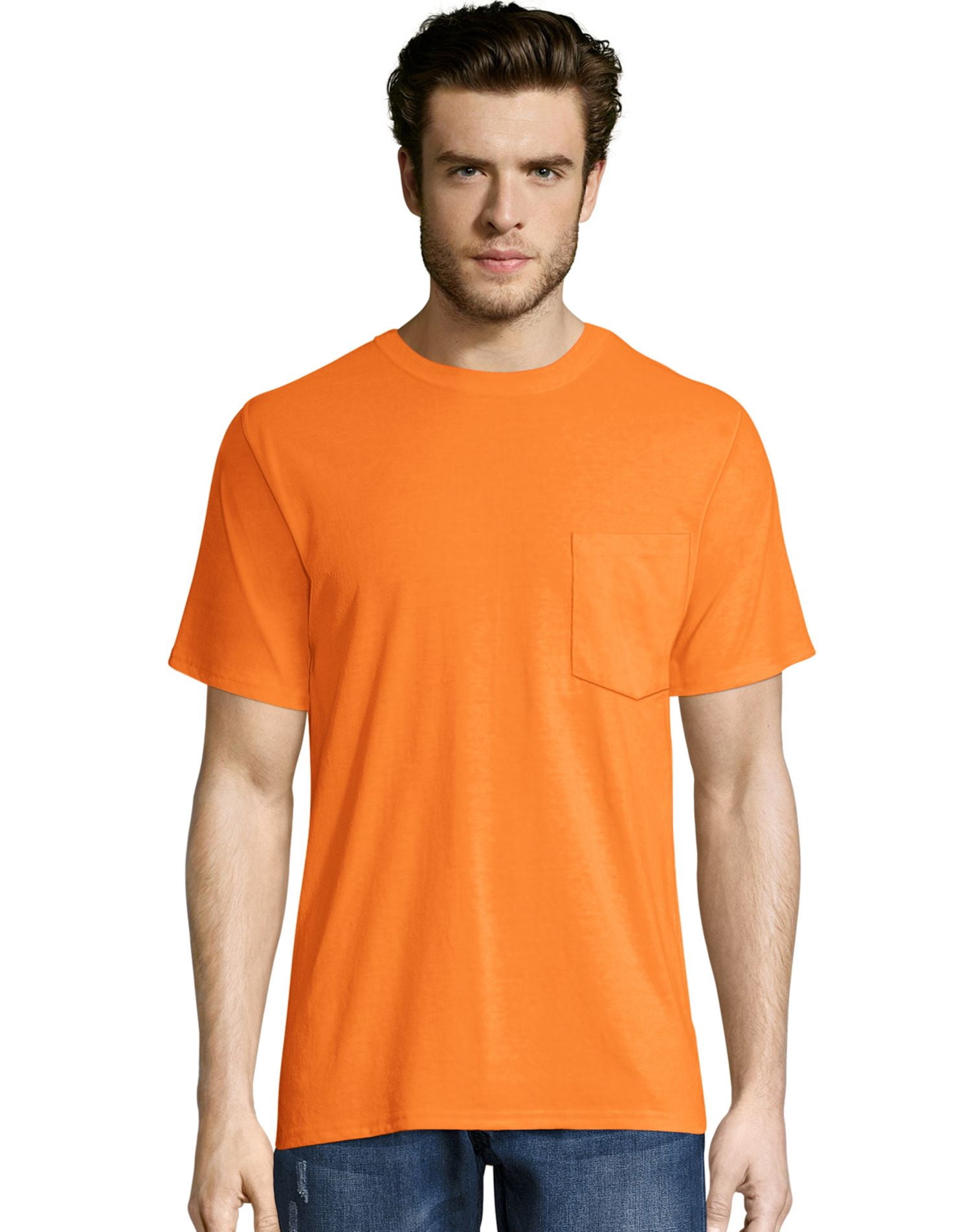 Hanes T-Shirt de Travail pour Hommes X-Temp FreshIQ avec Poche, Lot de 2, 2TG, Orange Sécurité