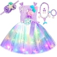 thumbnail image 5 of Vestido de princesa sirena para niñas, vestido de tutú con luz LED y temática del océano para fiesta de cumpleaños, disfraz de Halloween para niños, 5 of 5