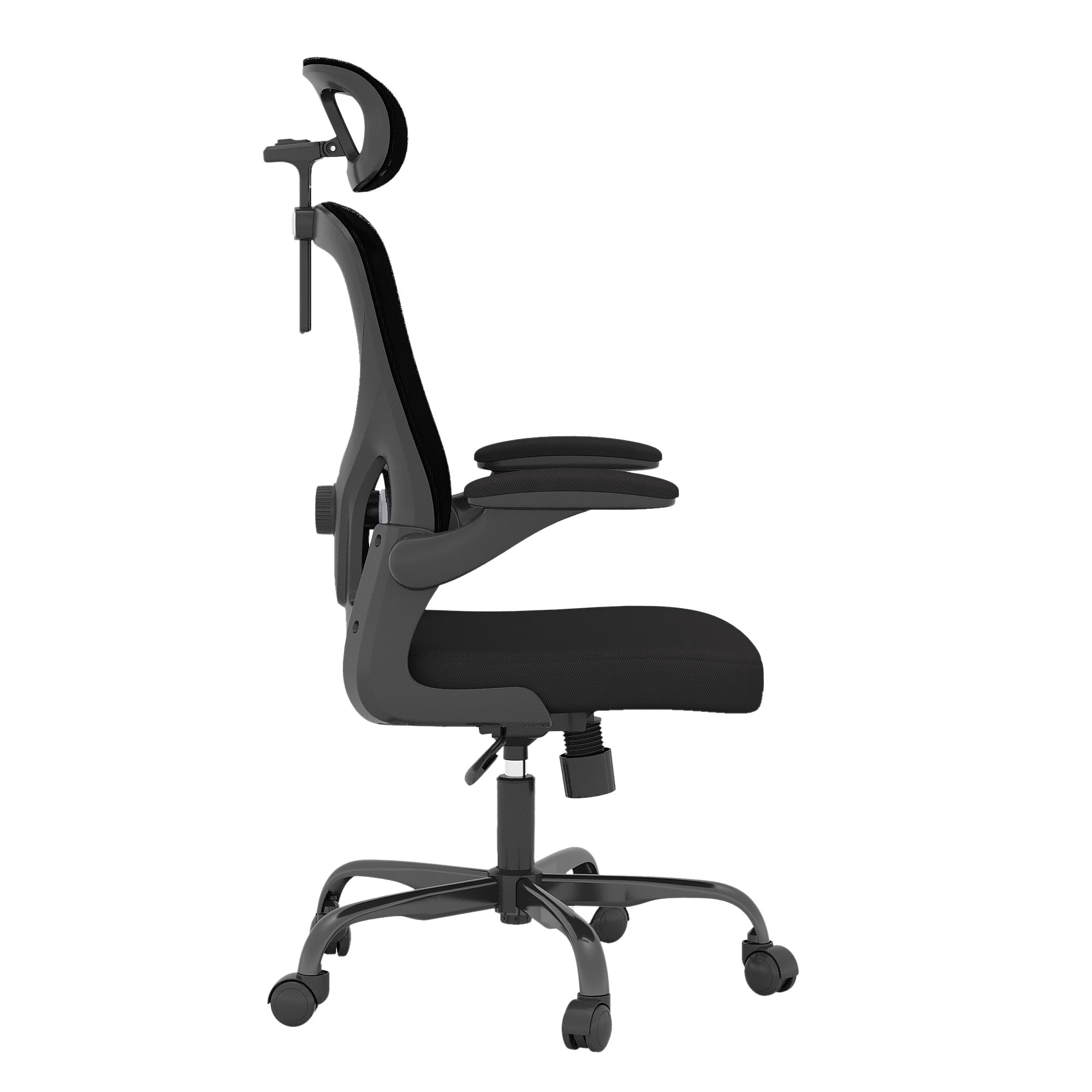 MAYEERTY Ergonomic Home Office Chair with Lumbar Support, Flip-Up Armrests, Headrest for Work & Study,Black