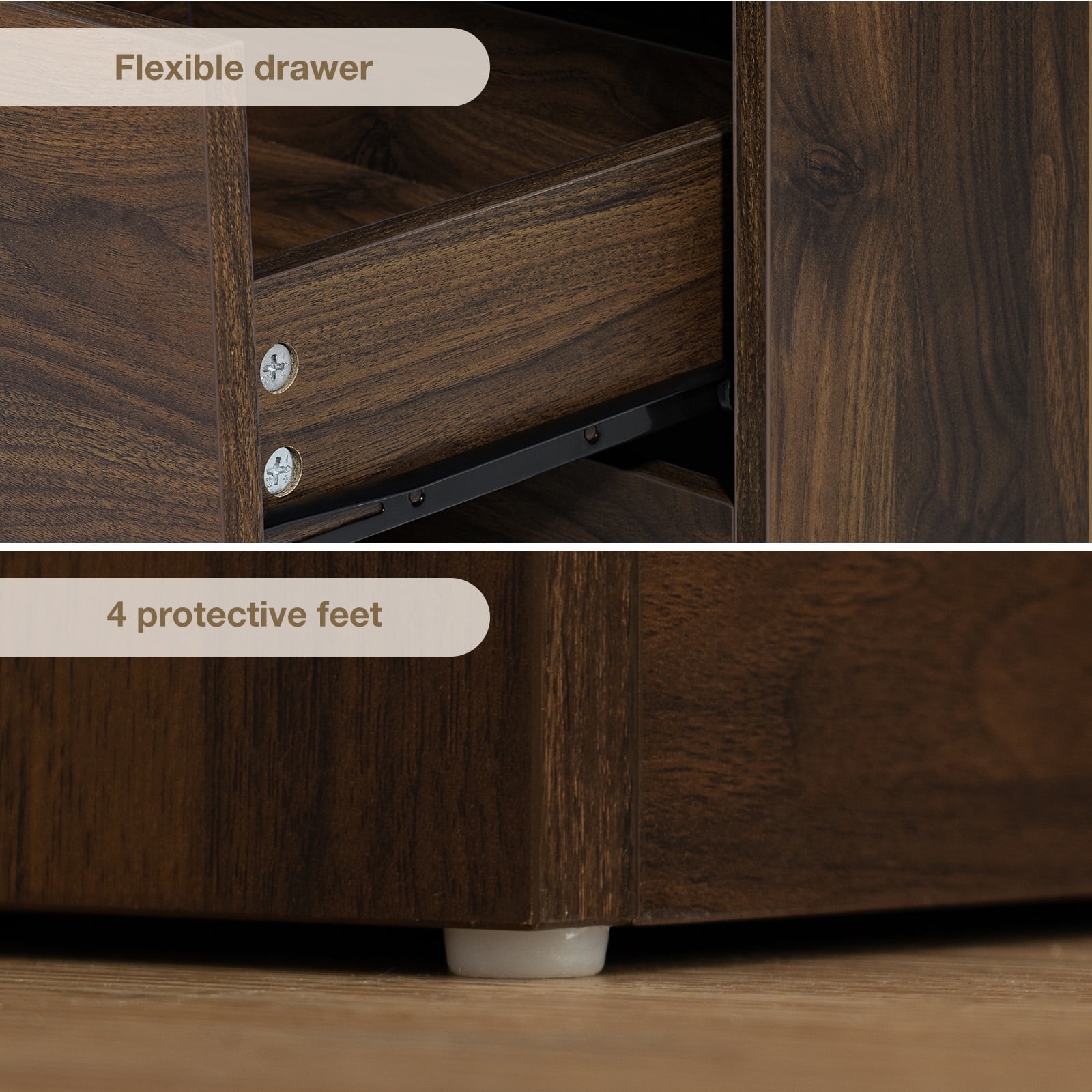 Hommpa Nightstand, 2 Drawer Nightstand Open Shelf Nightstands Brown Bedside Table Nightstands with Storage End Tables Living Room Bedroom Furniture Dark Walnut