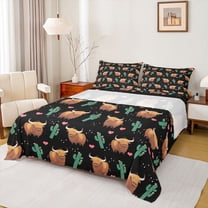 Castle Fairy Teens Female Men Highland Cattle Bed Sheets,Kawaii Western Animal King Sheets