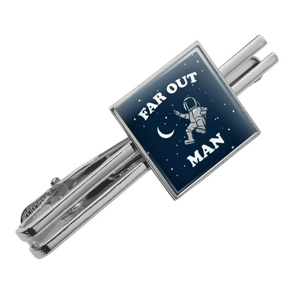 Far Out Man Space Astronaut Funny Humor Square Tie Bar Clip Clasp Tack- Silver or Gold