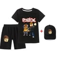 thumbnail image 1 of Juego Roblox de tres piezas para niños y niñas, traje informal, periférico, bidimensional, camisetas y pantalones cortos + sombreros, 1 of 3