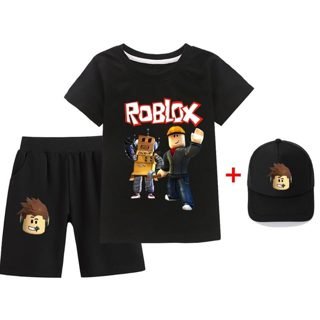 Juego Roblox de tres piezas para niños y niñas, traje informal, periférico, bidimensional, camisetas y pantalones cortos + sombreros