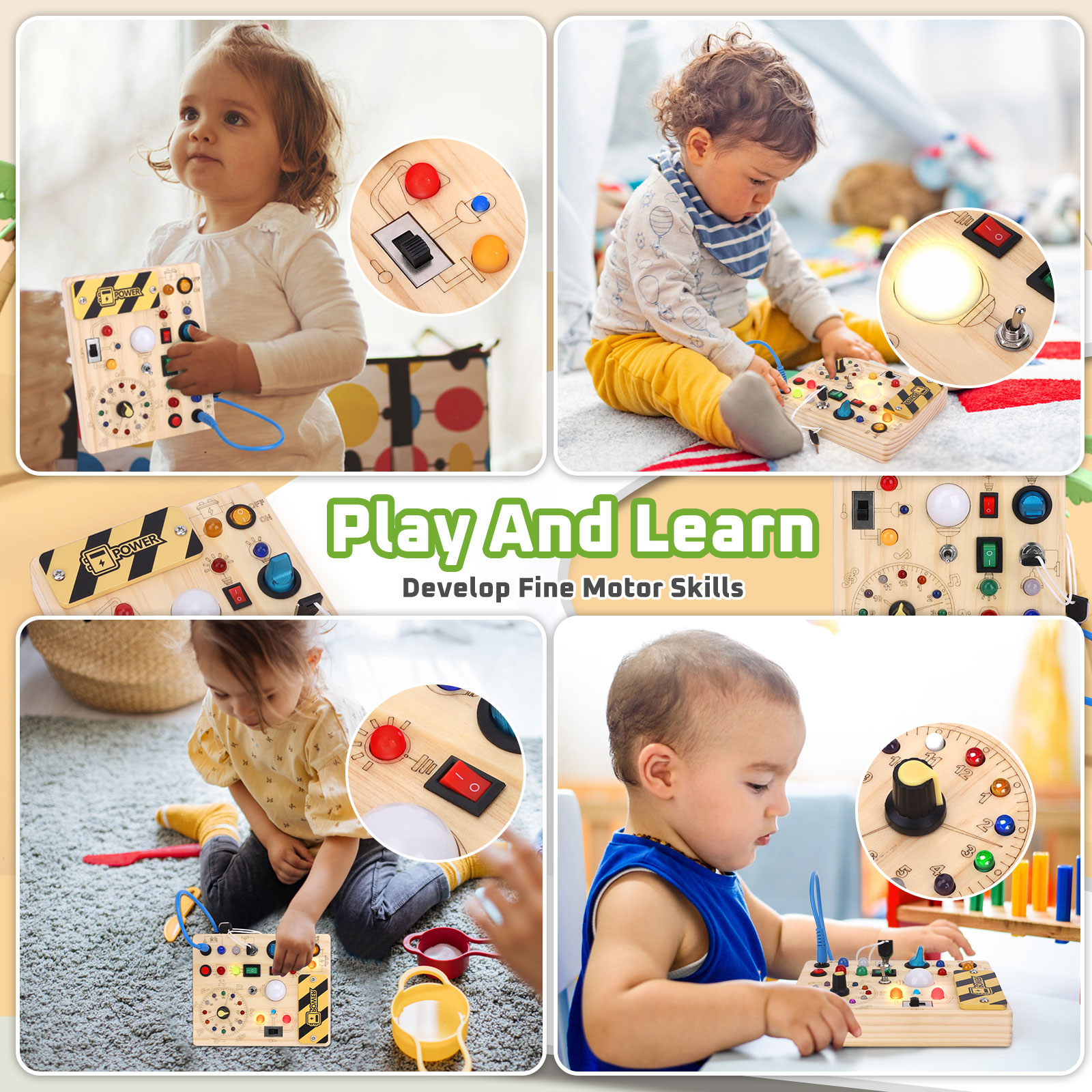 Sumsoltic Montessori Busy Board with LED Lights for 1+ Years