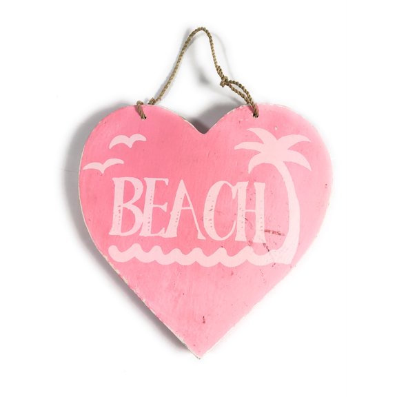 Wooden "Beach" Heart Sign 5" - Pink | #snd25103p