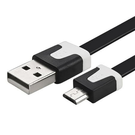 Insten Black 3' Micro USB Charger Noodle Flat Cable For Samsung Galaxy S7 Edge S6 S5 S4 Core Grand Prime On5 J1 J3 J7 / LG K7 K8 G Stylo Stylus 2 X Style Optimus Zone 3 / Motorola Moto G4 Plus G E