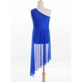thumbnail image 4 of iiniim Girls Figure Ice Skating Dance Dress One Shoulder Rhinestone Sheer Mesh Leotard Gymnastics Ballet Dancewear Blue 12, 4 of 7