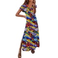 thumbnail image 1 of Daiosportswear Robe Longue d'Été pour Femmes Col en V Manches Courtes Maxi Robe Florale Décontractée Ample Robe de Plage, Robe à Manches Courtes pour Femmes Rouge-m L(L), 1 of 3