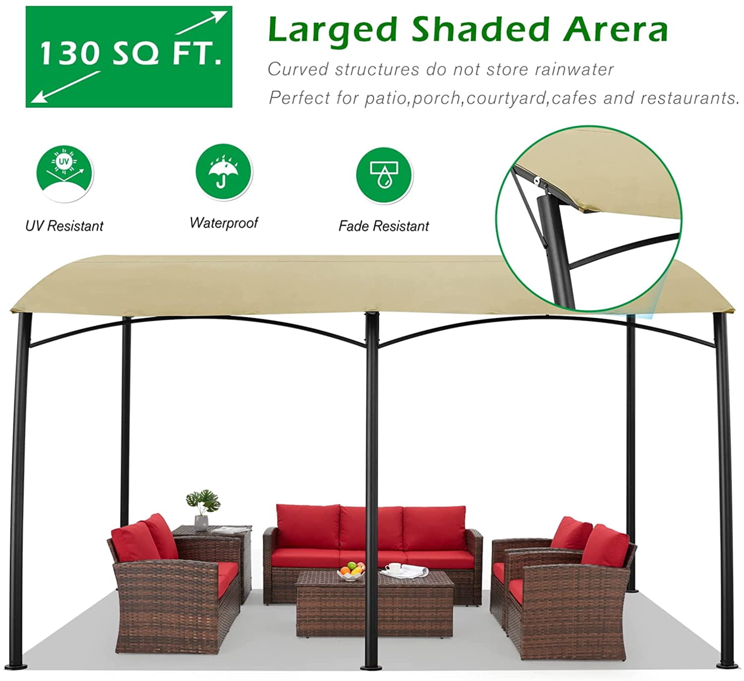 AECOJOY 13'x10' Sunshade Awning Gazebo,Wall Canopy Sunsetter Deck Awning Gazebo-Beige
