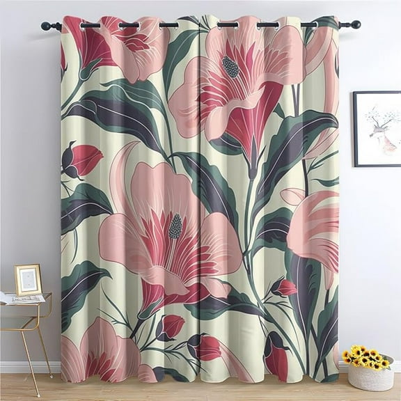 Morning Glory Flower Blackout Curtains For Bedroom Decor, Petunia Flower Curtains Grommet Curtains, Floral Botanical Drapes Thermal Insulated For Living Room 53"W x 96"L (Pack of 2)