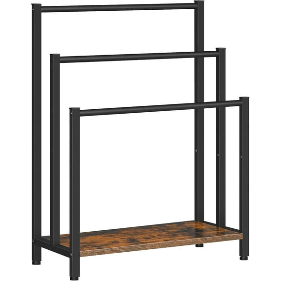 Free Standing Towel Rack, 3 Tier Blanket Rack, Blanket Holder for Bathroom, 23.6" L x 11" W x 31.9" H, Industrial Metal Drying and Display Rack with Shelf, Rustic Brown and Black BF06LB01