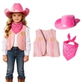 thumbnail image 5 of mgoYE Girls Outfit Western Cowboy Outfit Kids' Vest & Bandana Set with Hat(Light Pink,4-5 Years), 5 of 7