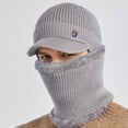 thumbnail image 2 of Mens Winter Visor Beanie Hat with Earflap Scarf Set Warm Winter Hats Fleece Lined Knit Baseball Cap Earflap Ski Hat - Style 3, 2 of 6