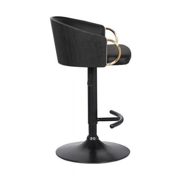 40 in. Faux Leather & Swivel Low Back Adjustable Height Bar Chair with Footrest, Gold & Black
