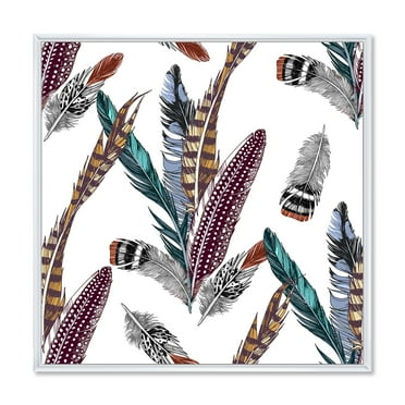 Colourful Boho Art Feather Set V 16 in x 16 in Framed Painting Canvas Art Print, by Designart