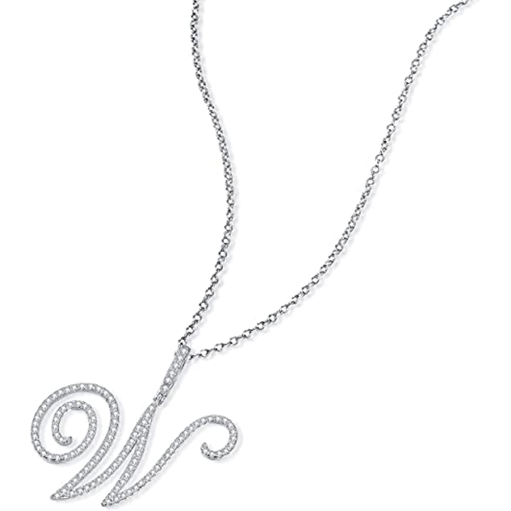 925 Sterling Silver Initial Necklace Silver Cubic Zirconia Big