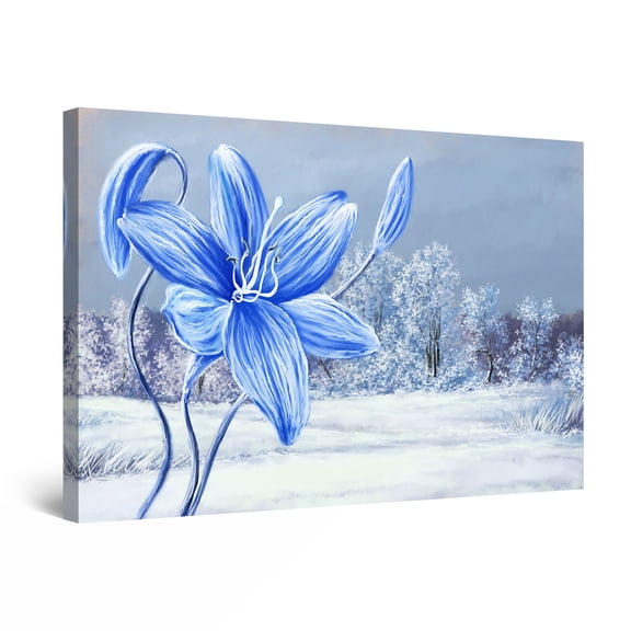 Startonight Canvas Wall Art Abstract - Beautiful Blue Flower and Snow Painting - Large Artwork Print for Living Room 32" x 48"