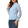 thumbnail image 4 of Allegra K Women's Swiss Dots Tops Long Sleeve Ruffle Mock Neck Chiffon Blouse XS Dusty Blue, 4 of 7