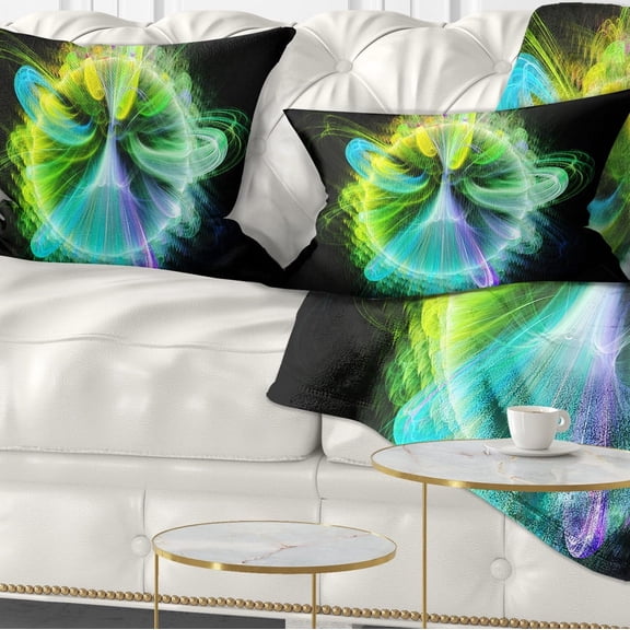 Designart Green Fractal Vortices of Energy - Floral Throw Pillow - 12x20
