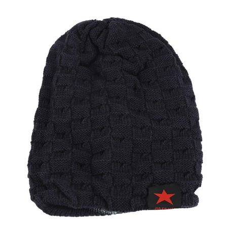 Small Star Face HERCHR Men and Women Fashion Hat, Men and Women Snow Cap, Unisex Winter Autumn Warm Knit Beanie Hats, Women's and Men Winter Hat, Small Five-Star Male and Female Hollow Double-Faced Knit Hat (Navy) ()