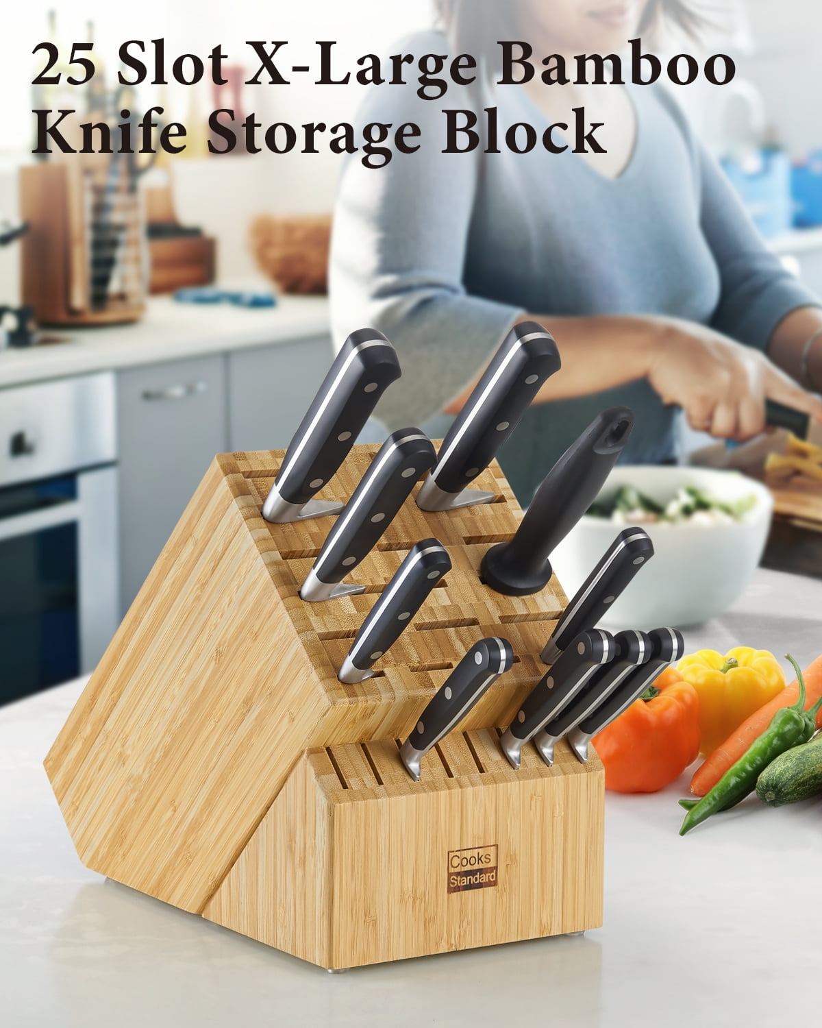 20 Slot Knife Block, Bamboo Knife Holder Without Knives - Deluxe Countertop  Knife Stand-Hold Multiple Large Blade Knives, Wider Slots for Easier - by