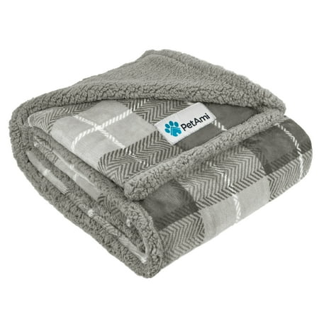 UPC: 0619775266841 | PetAmi Dog Blanket for Medium Large Dogs  Pet Bed Blanket Cat Puppy Kitten  Fleece Furniture Couch Cover Protector Sofa Car  Soft Sherpa Dog Throw Plush Reversible Washable  40×60 Plaid Light Gray