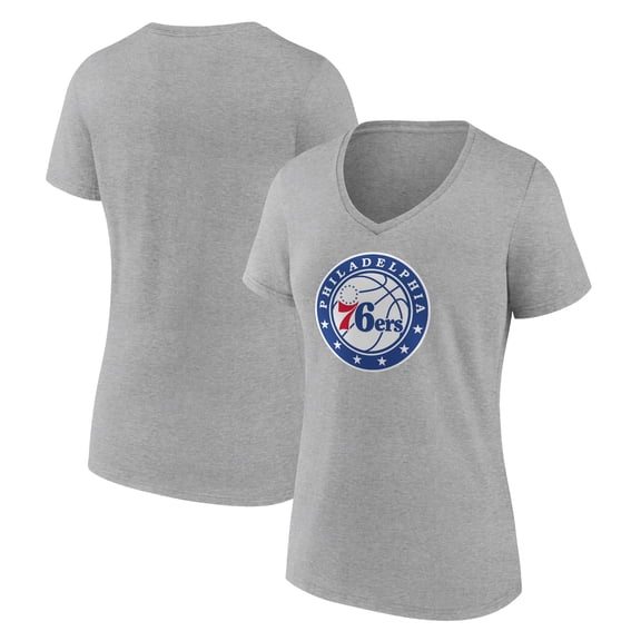 Women's Heather Gray Philadelphia 76ers Alternate Logo V-Neck T-Shirt