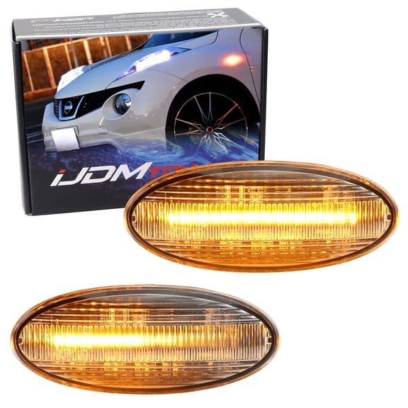 Clear Lens Amber Full LED Sequential Blink Fender Side Marker Indicator Lights For Nissan Cube Juke Leaf, Powered by 20-SMD LED, Replace OEM Sidemarker Lamps