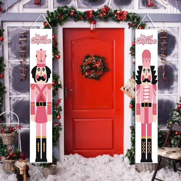 Merry Christmas Nutcracker Banners Nutcracker Christmas Decorations Life Size Soldier Model Nutcracker Banners for Front Door Porch Decor