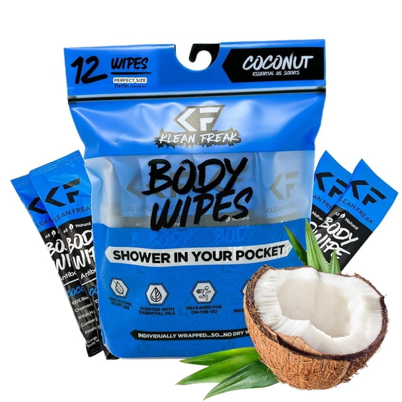 The Body Wipes - 12 count Individually Wrapped | Showerless Body Wipe for Women & Men | Sustainable Bodywipes for Gym, Travel, Camping | Coconut