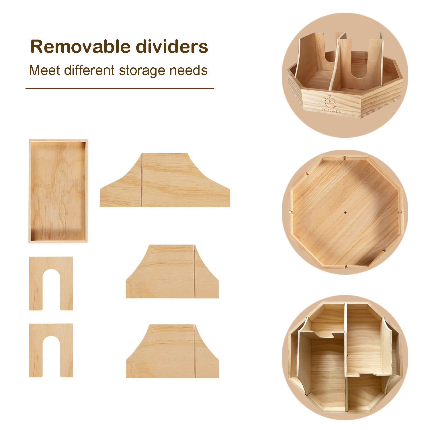 Wooden Diaper Caddy Organizer - 360 Degrees Rotating Caddy with Removable Dividers, Nursery Diaper Organizer