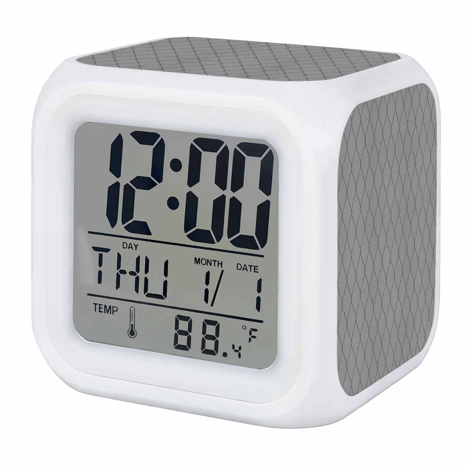 Grey Lattice Geometric Digital Alarm Clock for Bedrooms,Smart LED Alarm Clock with 7 Color Changing Night Light,Aesthetics Luxury Abstract Art Silent Wake Up Clocks for Sleep Study Cooking 3.2x3.2