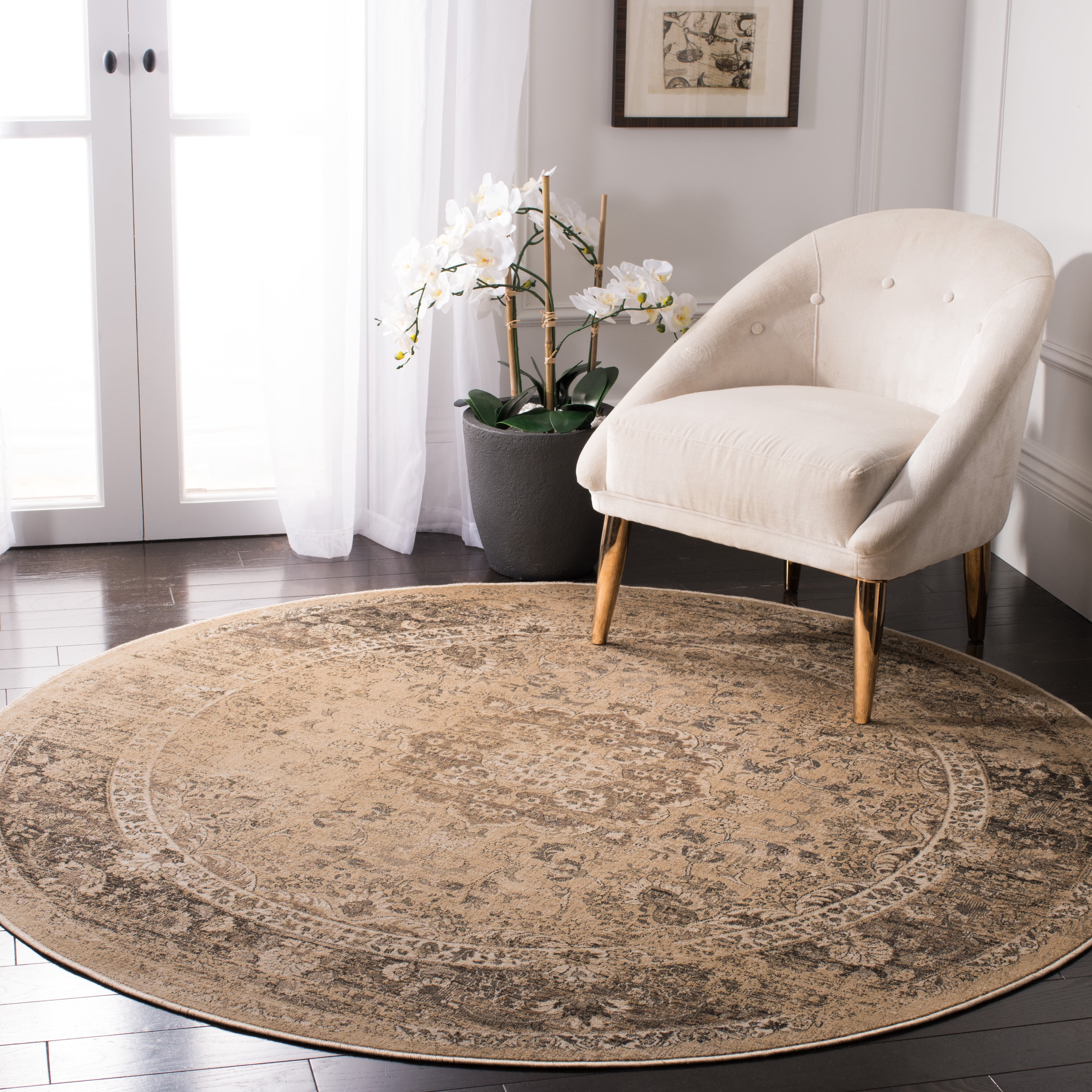 SAFAVIEH Vintage Hartley Traditional Area Rug, Warm Beige, 8' x 8' Round