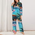 thumbnail image 2 of Wukai Tropical Poolside Relaxation Print Women's Pajama Set,PJ Set,Lounge Sets For Women Soft Long Sleeve Sleepwear Comfort and Style-Large, 2 of 7