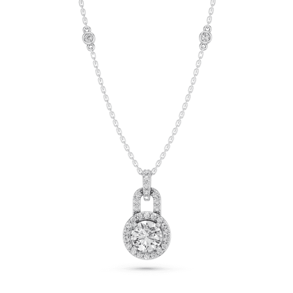 KEEVA JEWELS 1.35 Carat Moissanite Round Cut Stone Fashion Minimal Luxury Pendant Necklace for Women Made in White Gold Plated Silver