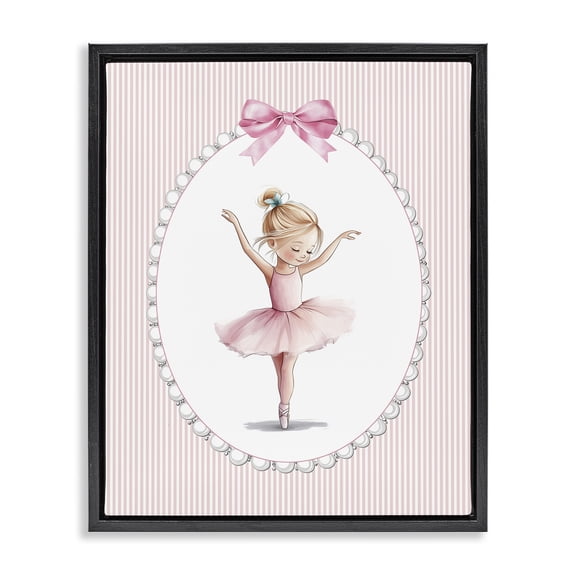 Stupell Industries Cottage Dance Pink Ballerina Black Floating Frame Canvas Art, 17 x 21, by Christine Simpson Art