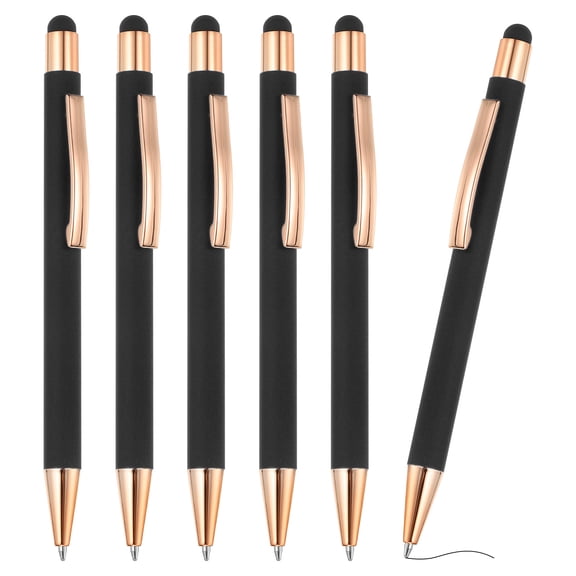 Ballpoint Pen with Stylus Tip, 6Pcs 2 in 1 Metal Pen Black Ink 1.0mm Medium Point Stylus Pen for Touch Screens Style 2, Black
